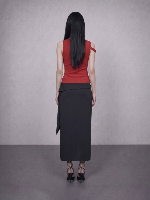 GLAM RIBBED SLEEVELESS TEE - 2 COLORS RED