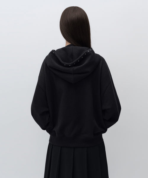 WOMENS STUD HOODED SWEAT ZIP-UP #韓韶禧同款! BLACK