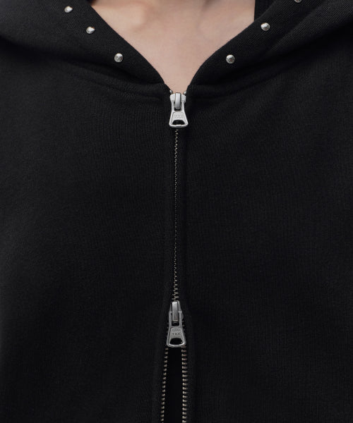 WOMENS STUD HOODED SWEAT ZIP-UP #韓韶禧同款! BLACK