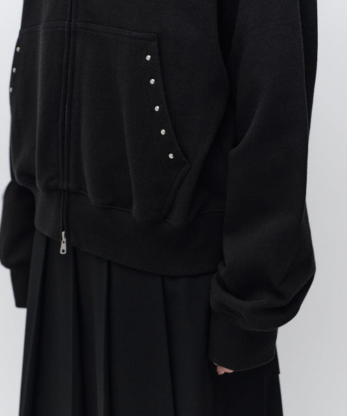 WOMENS STUD HOODED SWEAT ZIP-UP #韓韶禧同款! BLACK