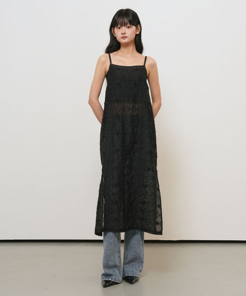 GENERAL IDEA VOILE LACE LAYERED DRESS - 2 COLORS BLACK