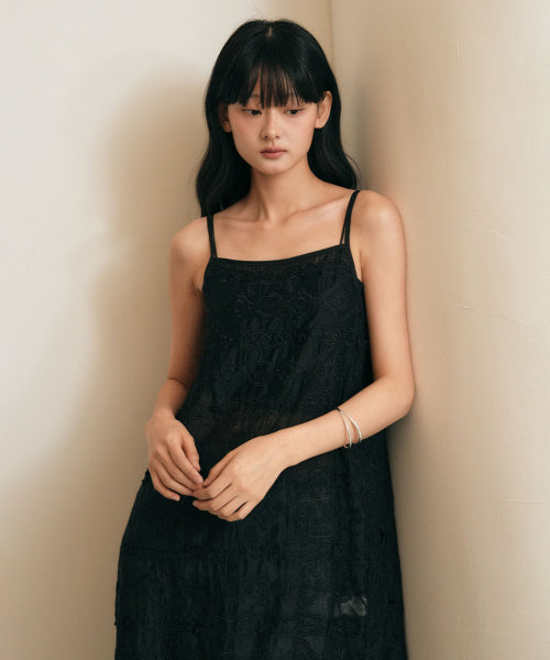 GENERAL IDEA VOILE LACE LAYERED DRESS - 2 COLORS BLACK