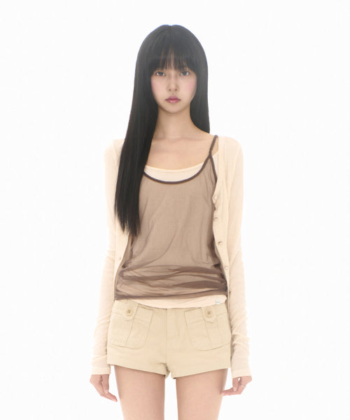 MIRECO SOFT MESH LAYER CAMI - 2 COLORS MOCHA