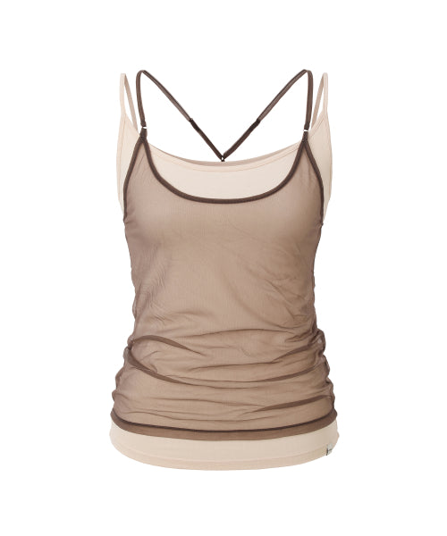 MIRECO SOFT MESH LAYER CAMI - 2 COLORS MOCHA