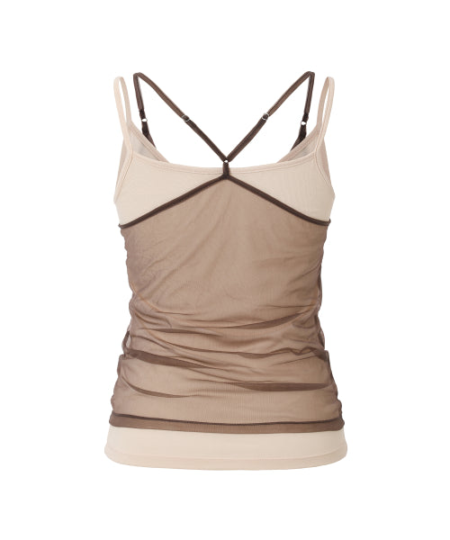 MIRECO SOFT MESH LAYER CAMI - 2 COLORS MOCHA