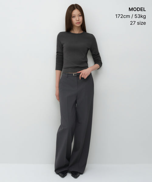 WOMENS WIDE HIDDEN BANDING SLACKS #韓韶禧同款! - 4 COLORS GREY