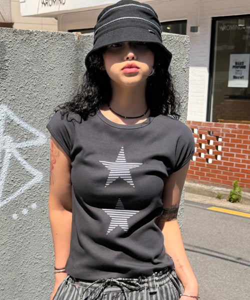 STRIPE STAR SLEEVE T-SHIRT - 3 COLORS BLUE
