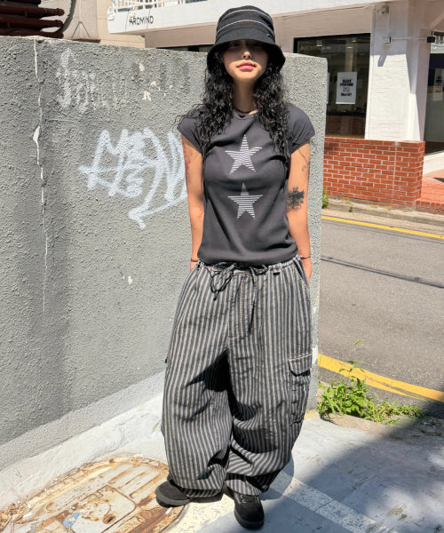 STRIPE STAR SLEEVE T-SHIRT - 3 COLORS CHARCOAL