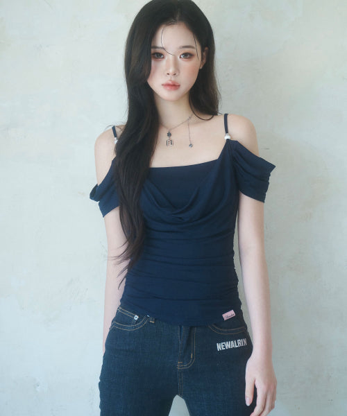 EVE SUMMER DRAPING OFF-SHOULDER BLOUSE - 5 COLORS PEACH