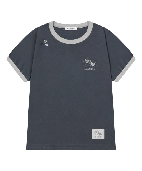 MORENT BUTTON RINGER SHORT SLEEVE TEE - 2 COLORS GREY