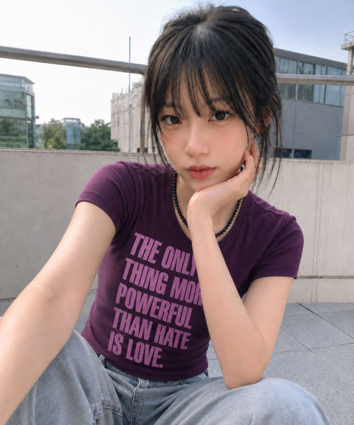 SILKET COTTON LETTERING SLIM TEE - 5 COLORS PURPLE