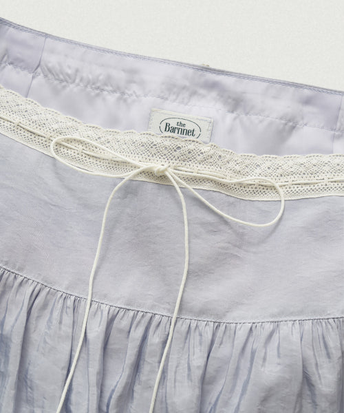 RILEY SHIRRING LACE TRIM SKIRT BLUE