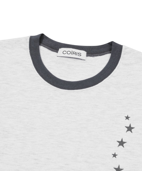 LETTERING CONTRAST RINGER SHORT SLEEVE TEE - 2 COLORS GREY