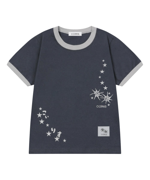 LETTERING CONTRAST RINGER SHORT SLEEVE TEE - 2 COLORS GREY