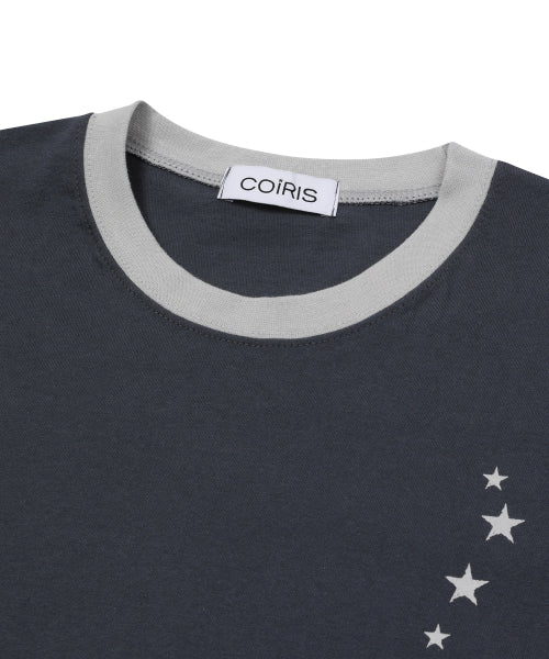 LETTERING CONTRAST RINGER SHORT SLEEVE TEE - 2 COLORS GREY