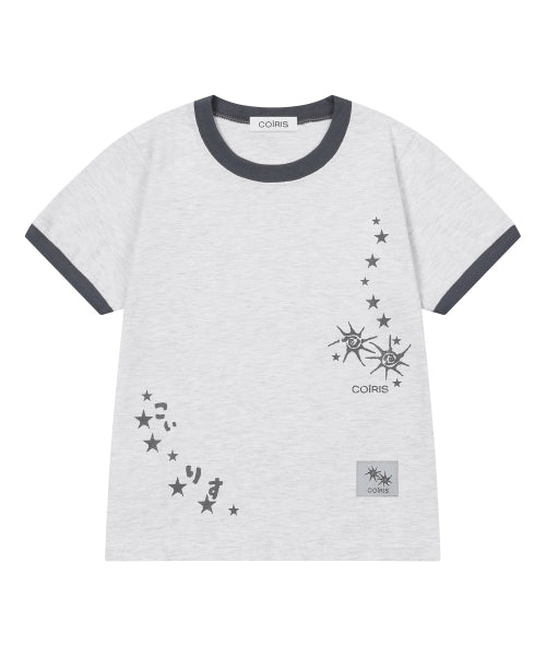 LETTERING CONTRAST RINGER SHORT SLEEVE TEE - 2 COLORS GREY