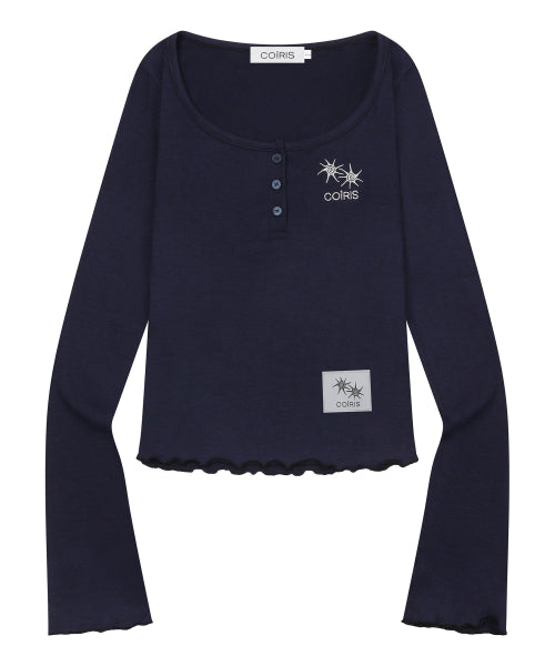 U-NECK SLIM FIT BUTTON LONG SLEEVE TEE - 3 COLORS BLACK