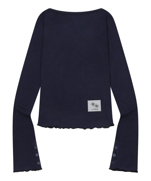 U-NECK SLIM FIT BUTTON LONG SLEEVE TEE - 3 COLORS BLACK