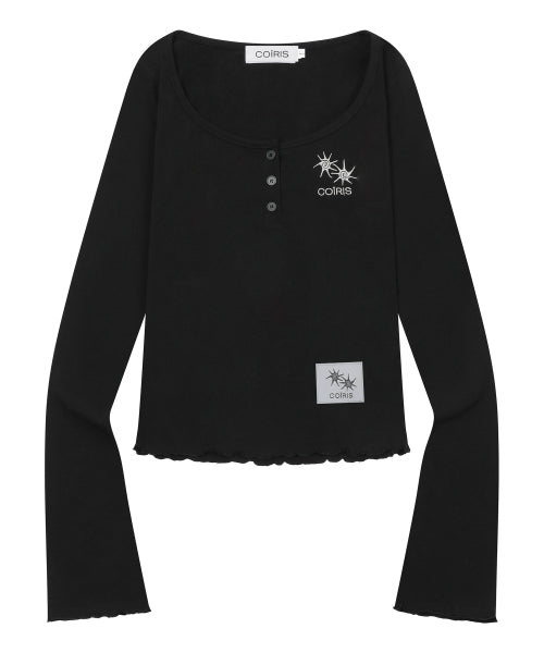 U-NECK SLIM FIT BUTTON LONG SLEEVE TEE - 3 COLORS BLACK