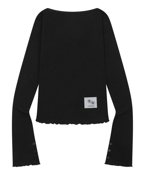 U-NECK SLIM FIT BUTTON LONG SLEEVE TEE - 3 COLORS BLACK