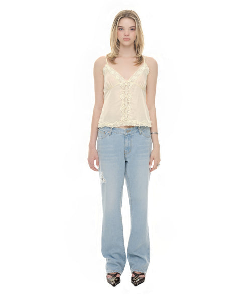 TOOMUCHTAX LACE SLIP SLEEVELESS TOP - 4 COLORS YELLOW