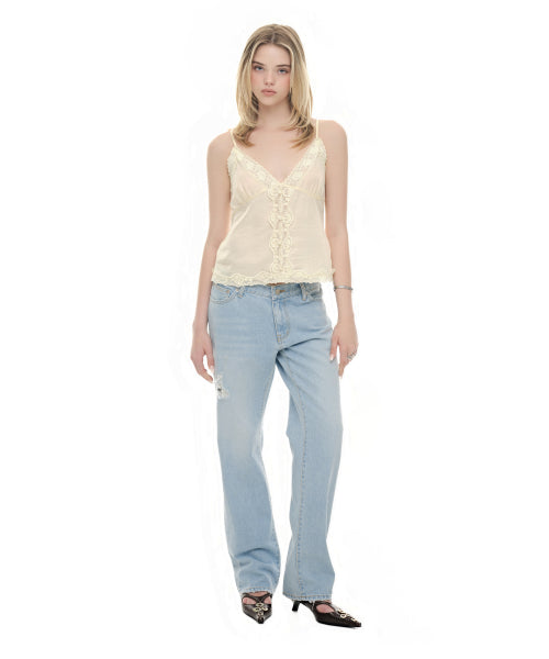 TOOMUCHTAX LACE SLIP SLEEVELESS TOP - 4 COLORS YELLOW