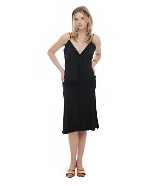 TOOMUCHTAX LACE SLIP SLEEVELESS TOP - 4 COLORS BLACK