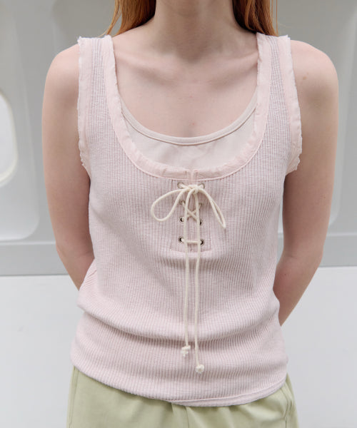 LACE-UP RIBBED SLEEVELESS - 2 COLORS PINK