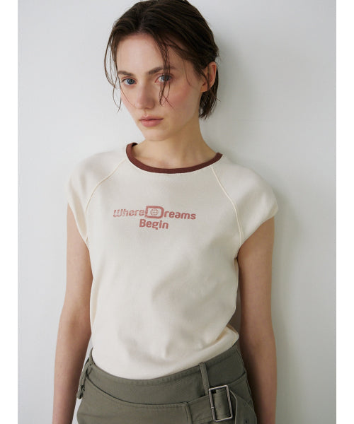 [2ND] CAP SLEEVE LETTERING T-S - 2 COLORS CREAM