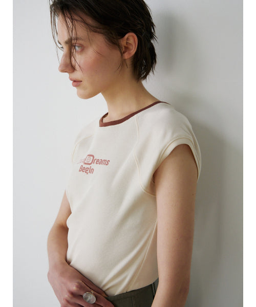 [2ND] CAP SLEEVE LETTERING T-S - 2 COLORS CREAM