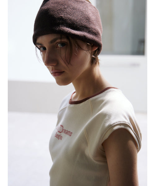 [2ND] CAP SLEEVE LETTERING T-S - 2 COLORS CREAM