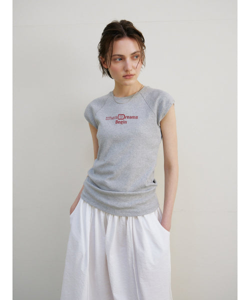 [2ND] CAP SLEEVE LETTERING T-S - 2 COLORS MELANGE GREY