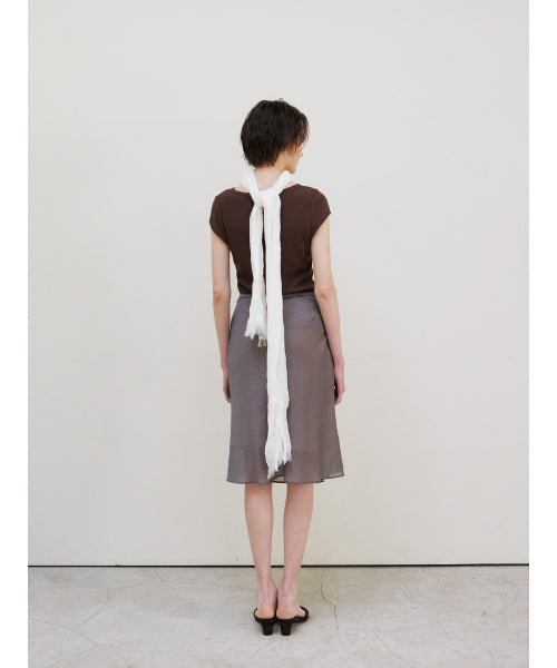 SCALLOP NECK WRAP T-SHIRT - 2 COLORS BROWN