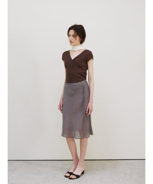 SCALLOP NECK WRAP T-SHIRT - 2 COLORS BROWN