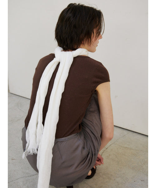 SCALLOP NECK WRAP T-SHIRT - 2 COLORS BROWN