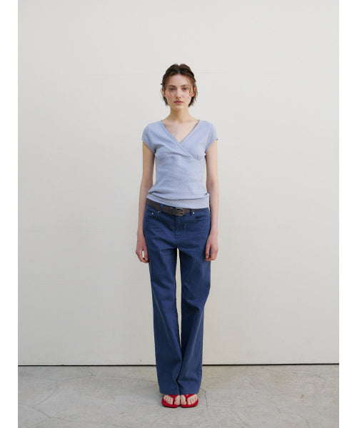 SCALLOP NECK WRAP T-SHIRT - 2 COLORS SKY BLUE