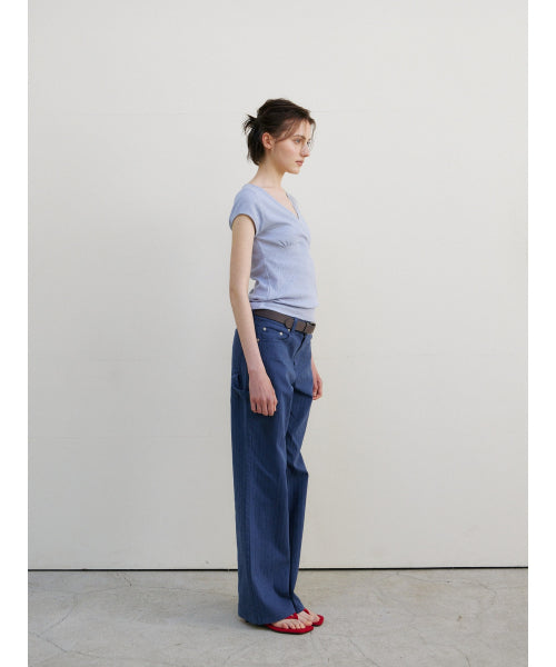 SCALLOP NECK WRAP T-SHIRT - 2 COLORS SKY BLUE