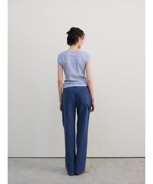 SCALLOP NECK WRAP T-SHIRT - 2 COLORS SKY BLUE
