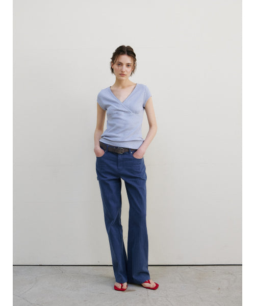 SCALLOP NECK WRAP T-SHIRT - 2 COLORS SKY BLUE