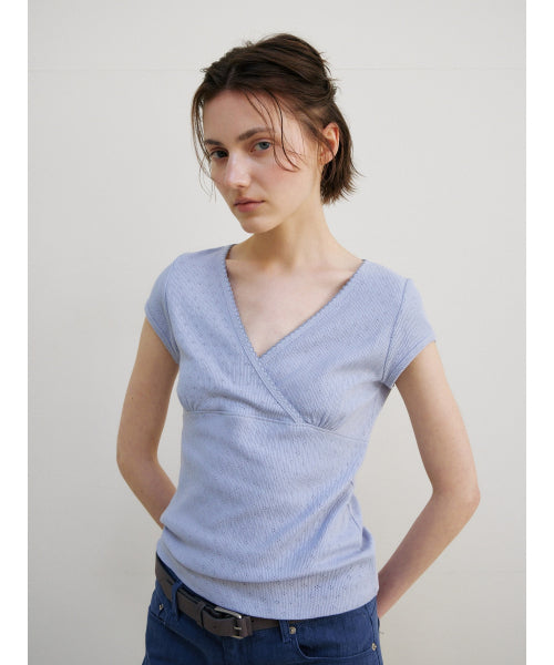 SCALLOP NECK WRAP T-SHIRT - 2 COLORS SKY BLUE
