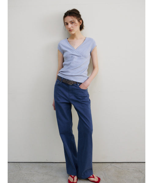 SCALLOP NECK WRAP T-SHIRT - 2 COLORS SKY BLUE