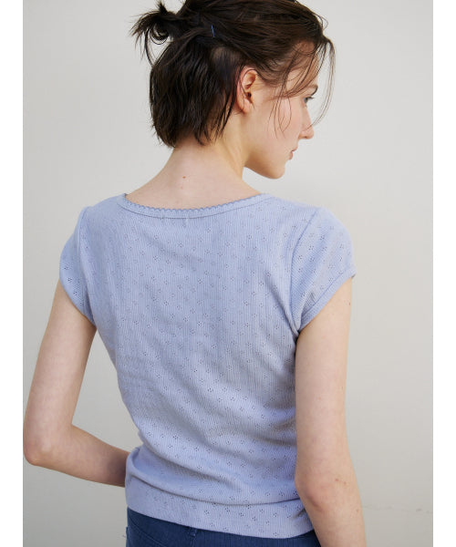 SCALLOP NECK WRAP T-SHIRT - 2 COLORS SKY BLUE