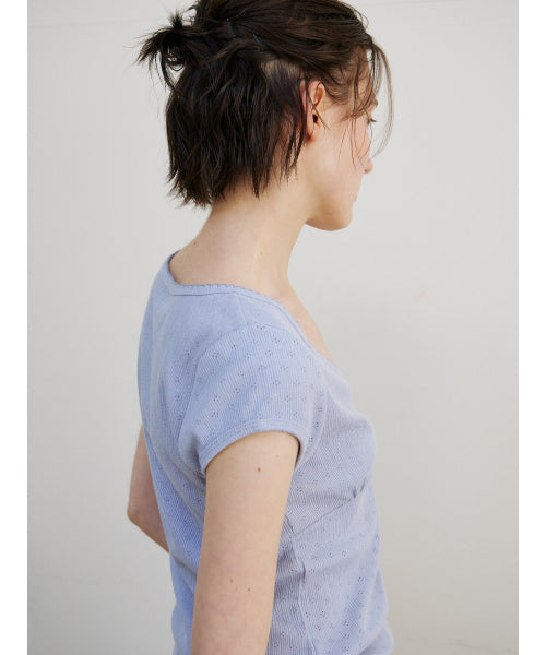 SCALLOP NECK WRAP T-SHIRT - 2 COLORS SKY BLUE