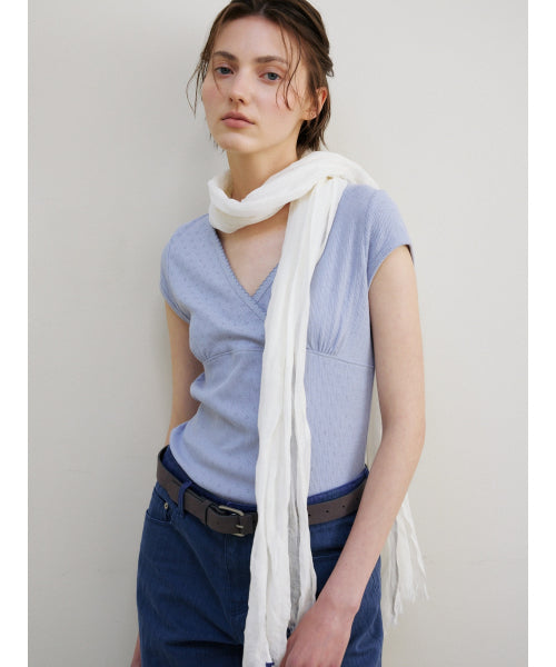SCALLOP NECK WRAP T-SHIRT - 2 COLORS SKY BLUE