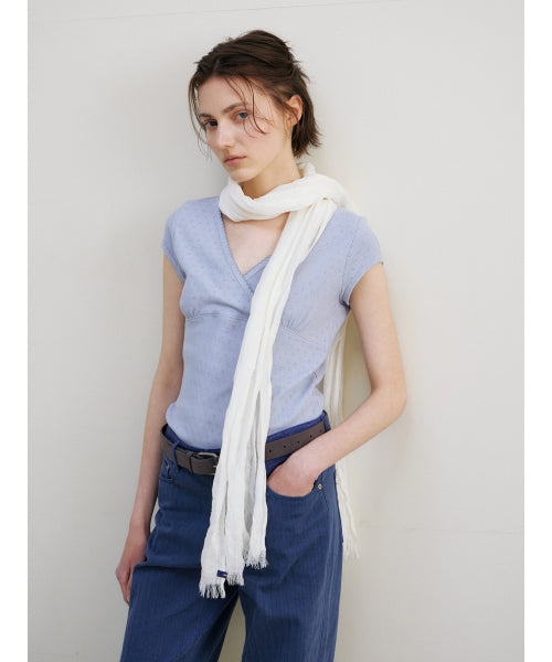 SCALLOP NECK WRAP T-SHIRT - 2 COLORS SKY BLUE