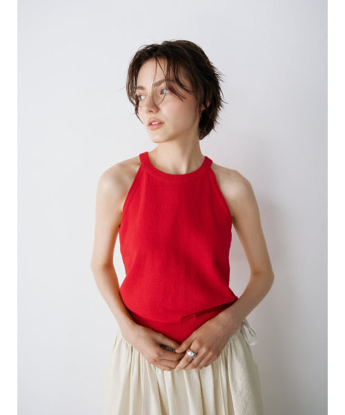 OPEN-BACK HALTER KNIT TOP - 3 COLORS RED