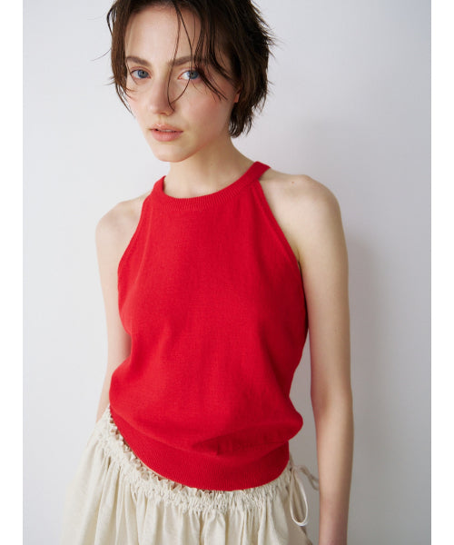 OPEN-BACK HALTER KNIT TOP - 3 COLORS RED