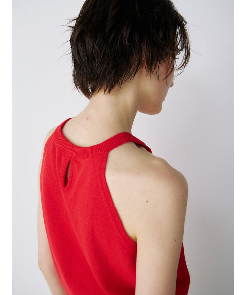 OPEN-BACK HALTER KNIT TOP - 3 COLORS RED