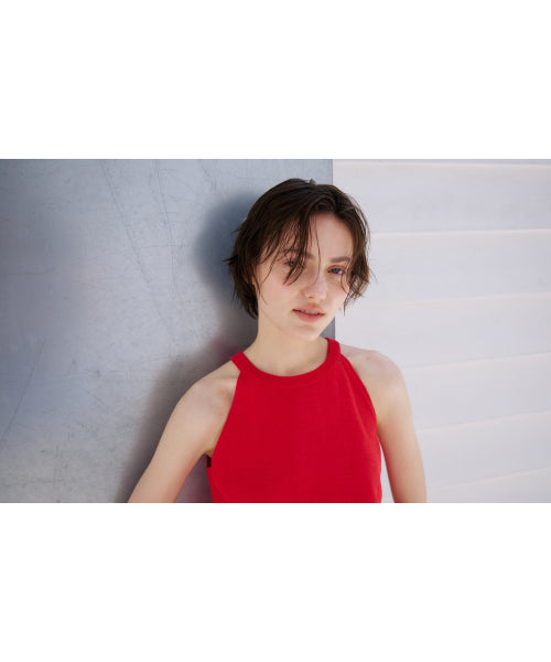 OPEN-BACK HALTER KNIT TOP - 3 COLORS RED