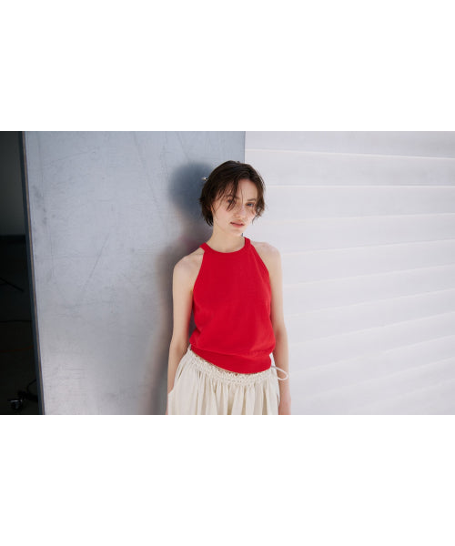OPEN-BACK HALTER KNIT TOP - 3 COLORS RED